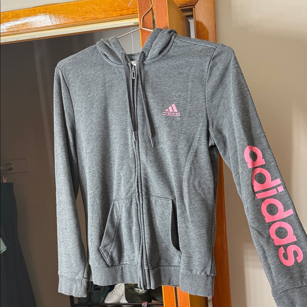 Adidas Hoodie Jacket in Gray and Pink
